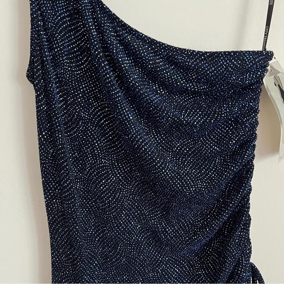 Vintage City Triangles Y2K One Shoulder Glitter Cocktail Dress-Size Large - Picture 3 of 13